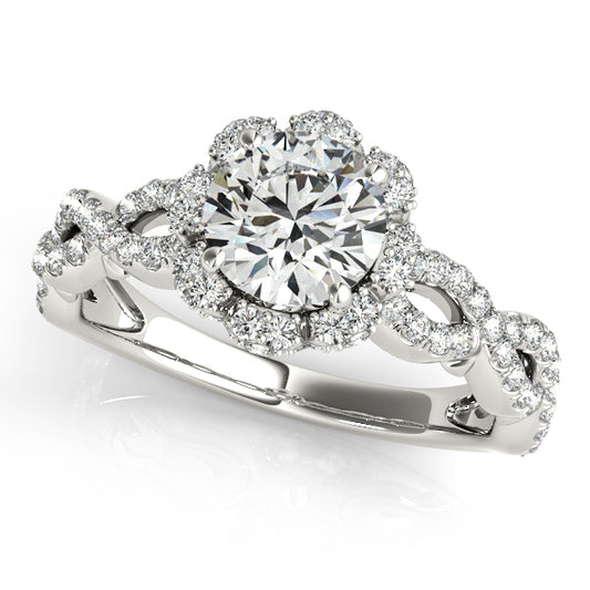 White gold engagement ring with 1CT Round Lab Diamond and halo of 98 diamonds crafted in 14K White Gold (VS1/F Color)