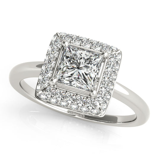 Split-shank engagement ring with 1CT Princess Cut Lab Diamond, hidden accents and pavé side diamonds in 14K White Gold (VS1/F Color)