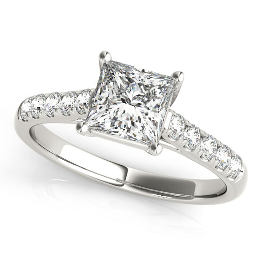 Princess-cut engagement ring with 1CT Princess Cut Lab Diamond, 10 pavé side diamonds and under-gallery crafted in 14K White Gold