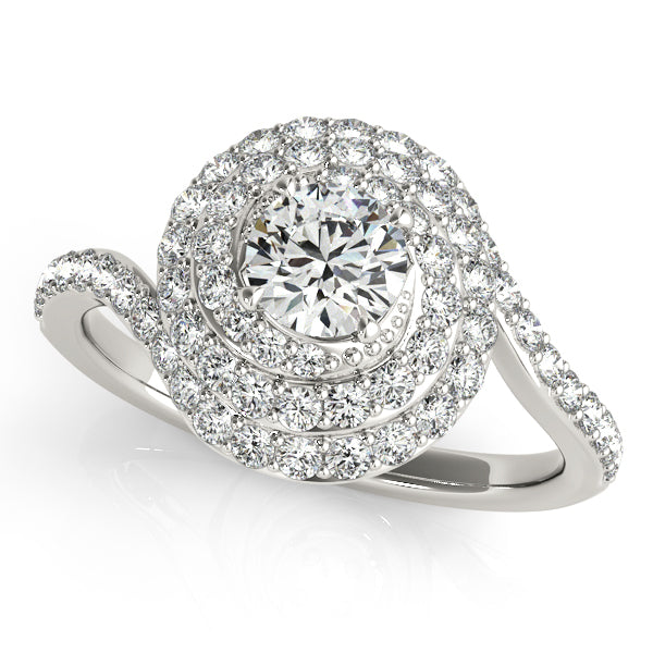 Triple halo engagement ring with 1CT Round Lab Diamond and spiral pavé diamonds crafted in elegant 14K White Gold