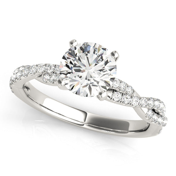 Round-cut engagement ring with 1CT Round Lab Diamond, artistic twist band, 38 side diamonds crafted in 14K White Gold (VS1/F Color)