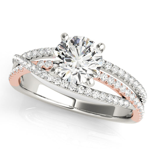 Two-tone engagement ring with 1CT Round Lab Diamond, 56 pavé diamonds and three intertwined bands crafted in 14K Two Tone