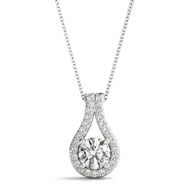 1/2CT lab diamond teardrop halo pendant in white gold with round center stone