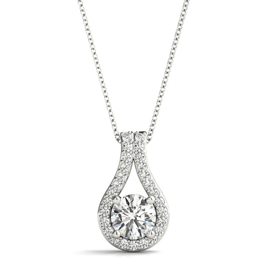 1/2CT lab diamond teardrop halo pendant in white gold with round center stone