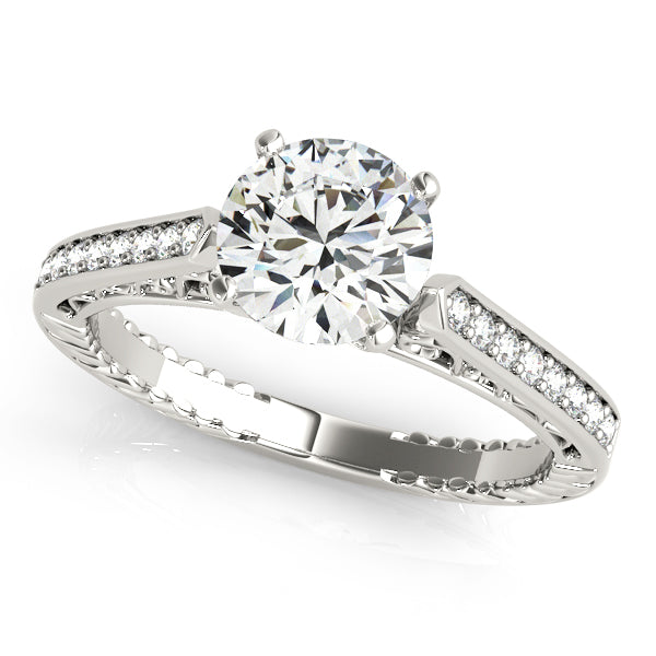 Cathedral halo engagement ring featuring 1CT Round Lab Diamond with split shank, 16 pavé diamonds crafted in 14K White Gold