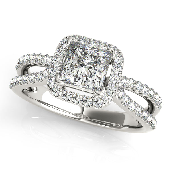 Princess-cut engagement ring with 1CT Princess Cut Lab Diamond, double halo and pave band crafted in 14K White Gold (VS1/F Color)