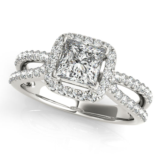 Princess-cut engagement ring with 1CT Princess Cut Lab Diamond, double halo and pave band crafted in 14K White Gold (VS1/F Color)