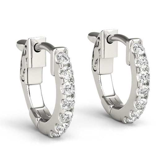 White gold 12.7mm huggie hoop earrings with round lab diamonds totaling 0.28ct from Encore DT