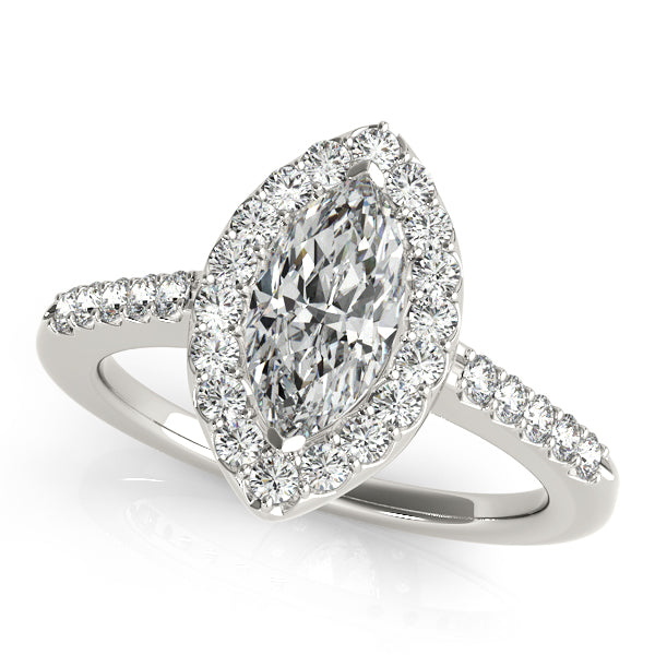 Marquise-cut engagement ring with 1CT Marquise Cut Lab Diamond, tapered band, pavé side diamonds crafted in 14K White Gold