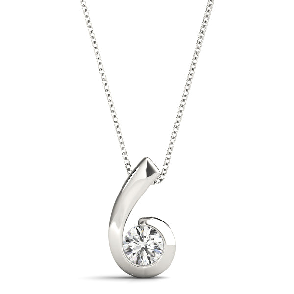 Unique white gold swirl solitaire pendant with 1/2CT lab diamond, modern curved design