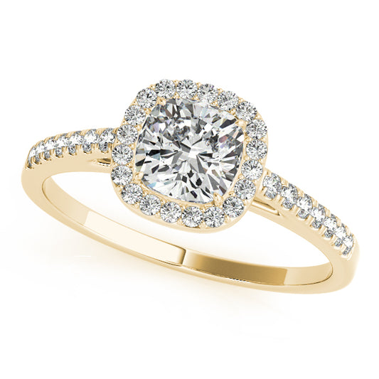 Square halo engagement ring in 14K Yellow Gold with 1CT princess-cut Lab Diamond and channel-set diamonds