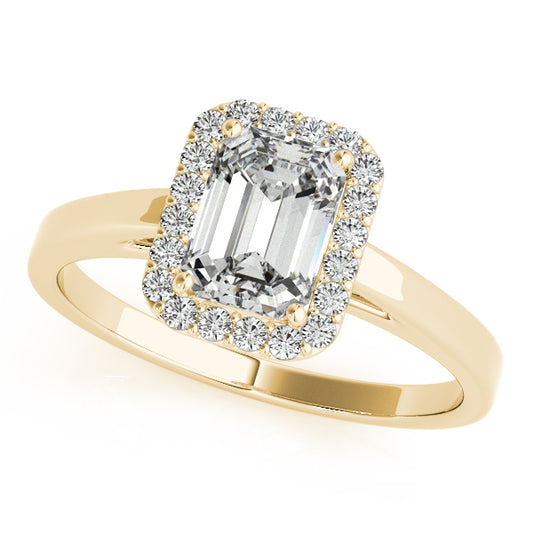Emerald-cut engagement ring in 14K Yellow Gold with 1CT Lab Diamond and vintage halo with engraved details