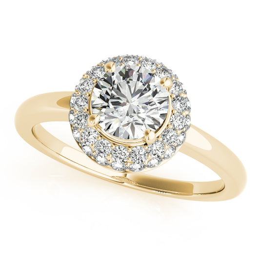 Double halo engagement ring in 14K Yellow Gold with 1CT round Lab Diamond and 37 side diamonds