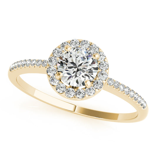 Round engagement ring in 14K Yellow Gold with 1CT Lab Diamond and alternating marquise side diamond accents