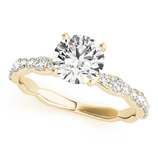 Sculpted halo engagement ring in 14K Yellow Gold with 1CT round Lab Diamond and 18 natural diamond side stones (VS1/F color)