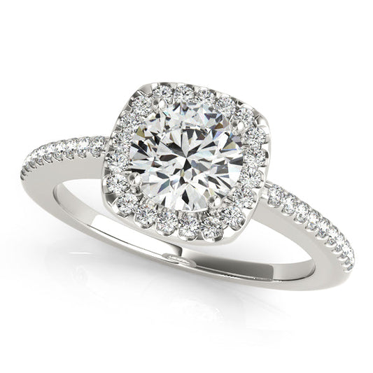 Elegant Contemporary Square Halo Engagement Ring in White Gold