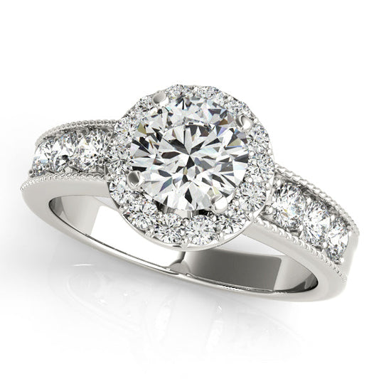 Fancy Halo Engagement Ring: Elegant Diamond Design with Side Stones