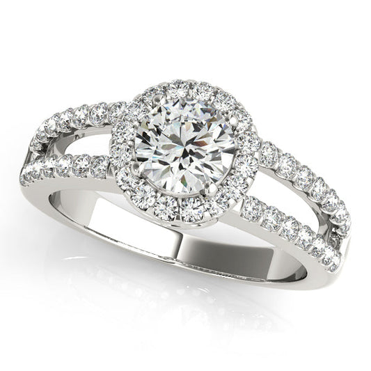 Timeless Elegance: Vintage Split Shank Halo Diamond Engagement Ring