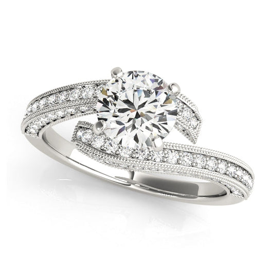 1.5 Carat Vintage Filigree Side Stone Bypass Engagement Ring: A Timeless Beauty in White, Yellow, Rose Gold, and Platinum