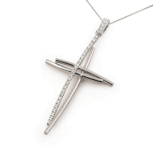 Elegant 18K White Gold Diamond Cross Necklace | Handcrafted in Italy