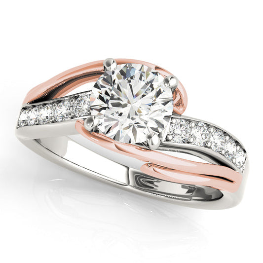 Two-Tone Gold Bypass Engagement Ring with Rose Gold and Diamond Detail