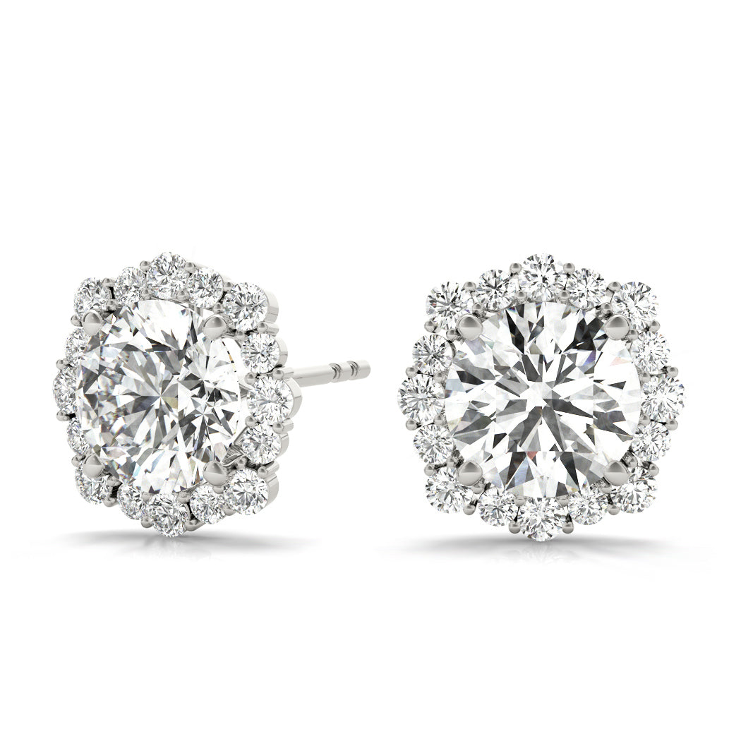 0.80CT white gold lab diamond halo stud earrings in 6MM design with 0.33CT centers
