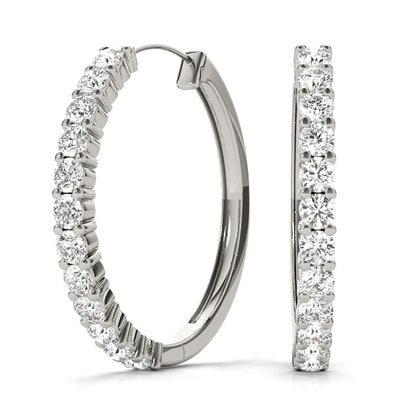 0.72ct lab diamond shared prong hoop earrings in white gold, inside out design
