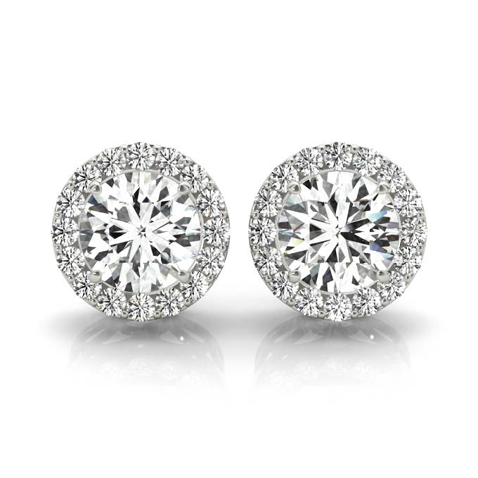 1.18CT lab diamond halo stud earrings in white gold with round center stones and fine setting – Encore DT
