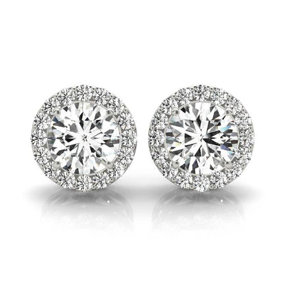 1.18CT lab diamond halo stud earrings in white gold with round center stones and fine setting – Encore DT
