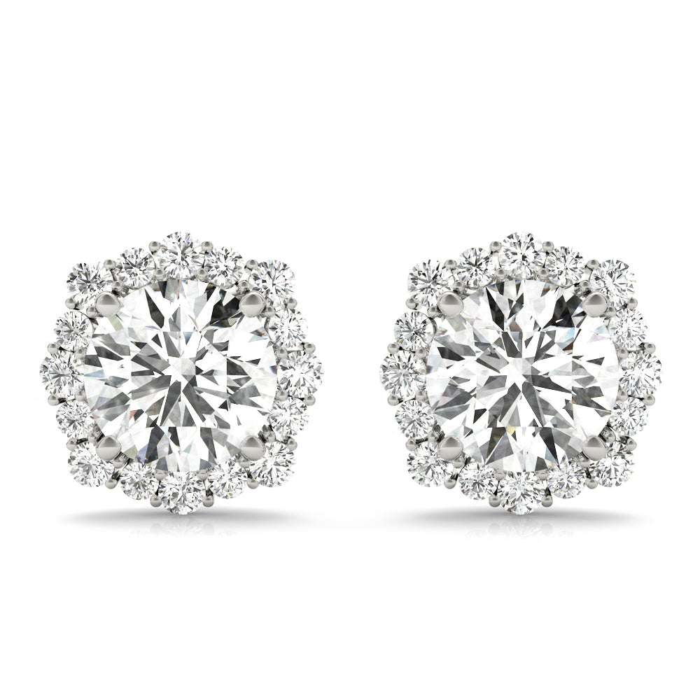 1.2CT lab diamond halo earrings in 6.5MM white gold with scalloped floral edge – Encore DT
