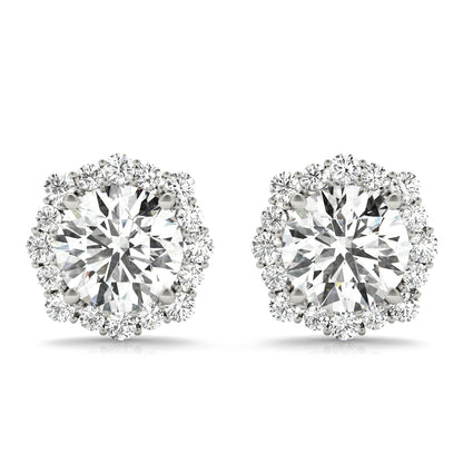 1.2CT lab diamond halo earrings in 6.5MM white gold with scalloped floral edge – Encore DT
