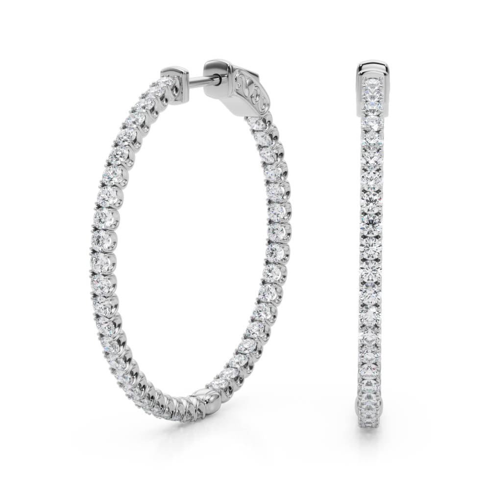 1.6CT white gold inside-out lab diamond hoop earrings with 35MM round shape and four-prong setting
