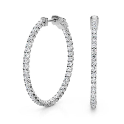 1.6CT white gold inside-out lab diamond hoop earrings with 35MM round shape and four-prong setting

