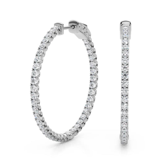 1.6CT white gold inside-out lab diamond hoop earrings with 35MM round shape and four-prong setting
