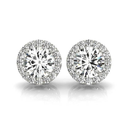 1.85CT lab diamond halo stud earrings in white gold with 0.87CT round centers – Encore DT
