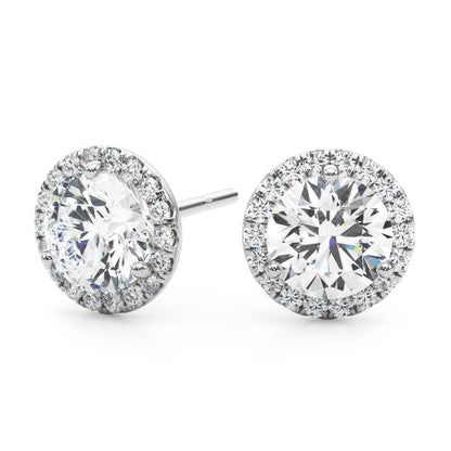 1.22CT lab diamond halo stud earrings in white gold with round center and halo stones
