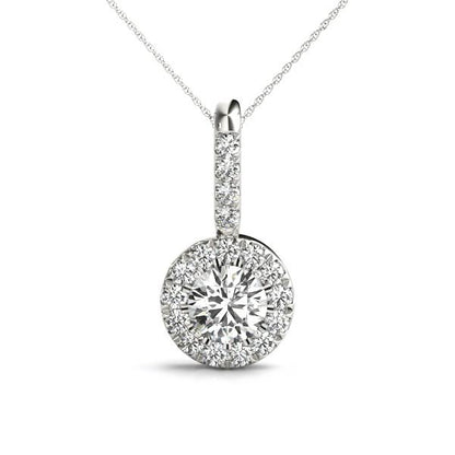 1.5CT lab diamond halo pendant necklace with 1CT round center stone in white gold