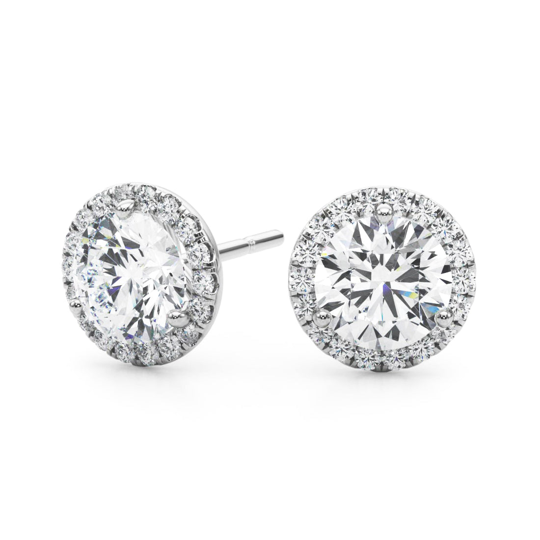 1.76CT lab diamond halo stud earrings in white gold with round 3/4CT center stones
