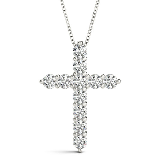 1CT Large lab diamond cross pendant in white gold with prong-set round stones for a refined, timeless look