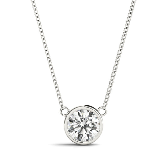 1CT lab diamond solitaire pendant in white gold with a round-cut stone set in a sleek bezel for a modern, elegant look