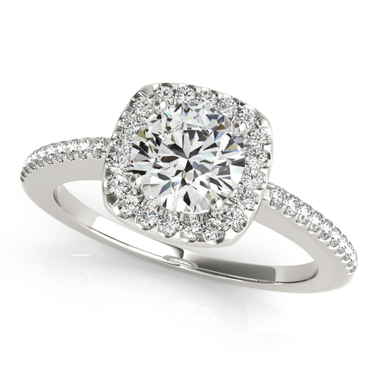 Round-cut engagement ring with 1CT Round Lab Diamond, pavé band and scalloped gallery crafted in 14K White Gold (VS1/F Color)