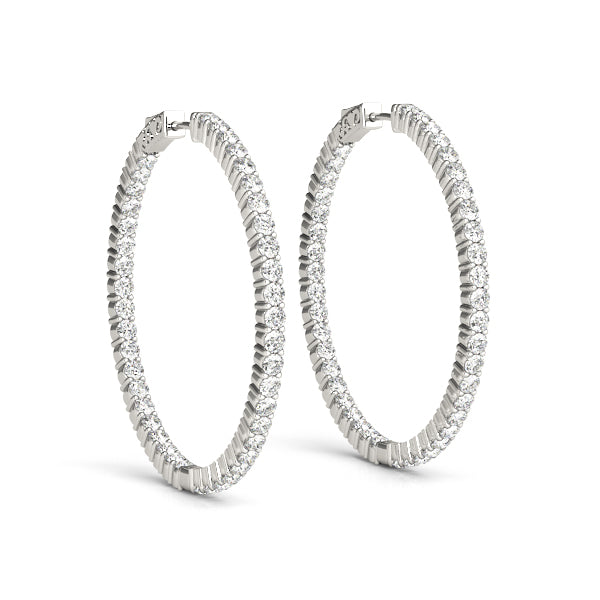 White gold 23MM lab diamond hoop earrings with inside-out round cut and four-prong setting
