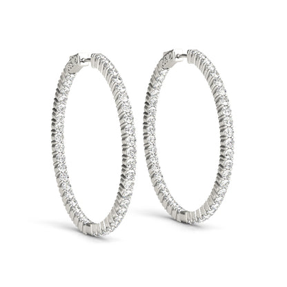 White gold 23MM lab diamond hoop earrings with inside-out round cut and four-prong setting
