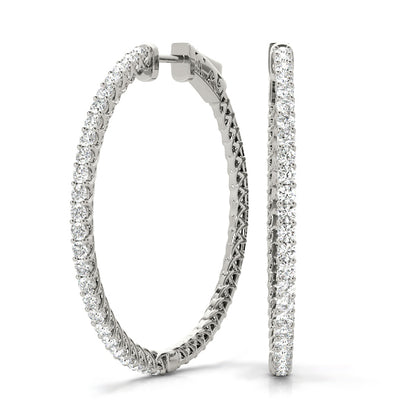 1CT front-set white gold lab diamond hoop earrings with shared prong setting – 34MM
