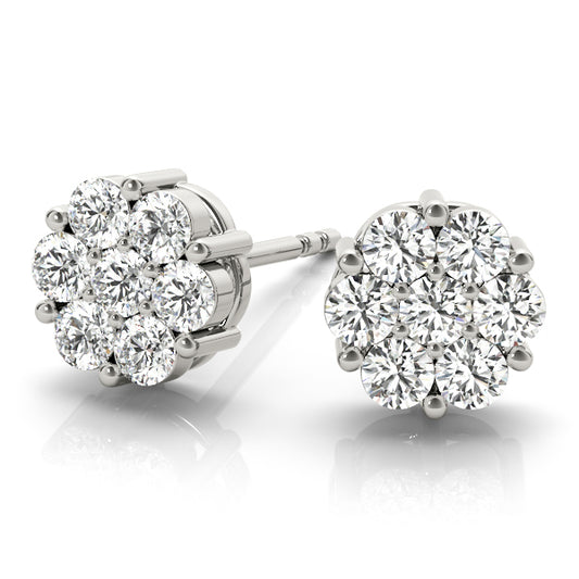 1CT lab diamond cluster earrings in 6.6MM white gold floral-style setting – Encore DT
