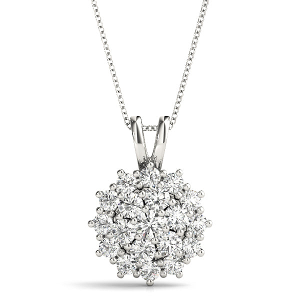 1CT lab diamond floral cluster pendant in white gold with sparkling round diamonds