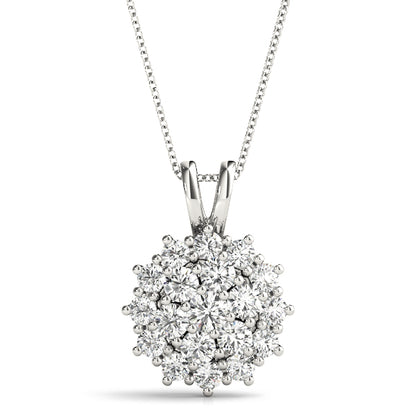 1CT lab diamond floral cluster pendant in white gold with sparkling round diamonds