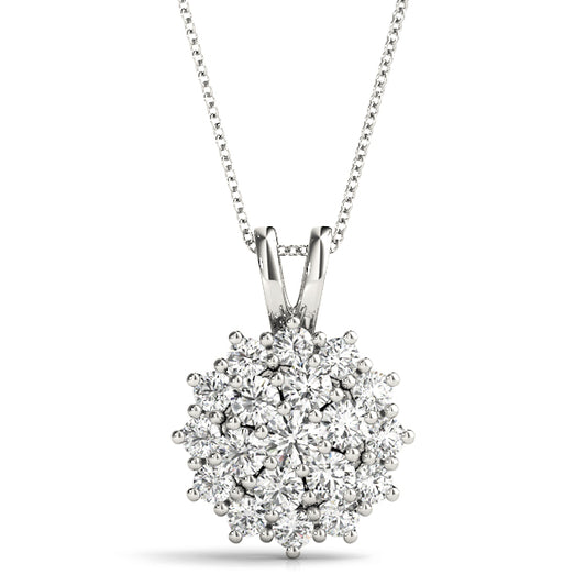 1CT lab diamond floral cluster pendant in white gold with sparkling round diamonds