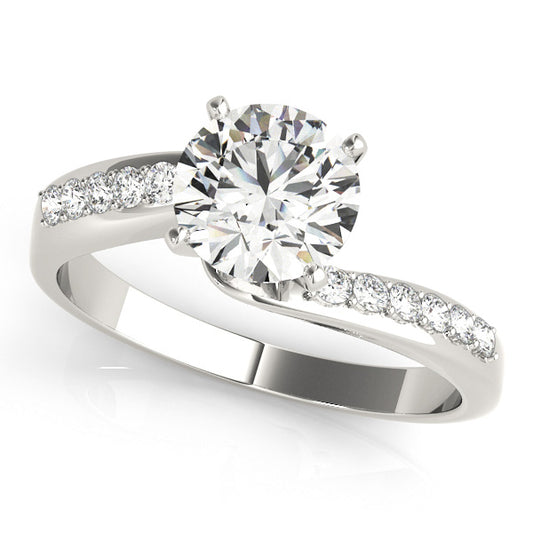 Round-cut engagement ring with 1CT Round Lab Diamond, prong setting, 12 pavé side diamonds crafted in 14K White Gold