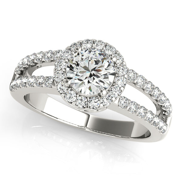 Split-shank round-cut engagement ring with 1CT Round Lab Diamond and 44 pavé side diamonds crafted in 14K White Gold